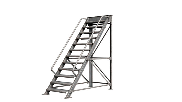 Industrial Metal Staircase Against White Background