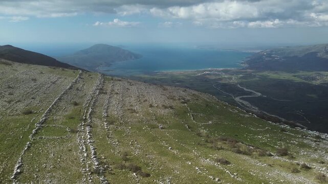 Drone flight in Albania, near Orikum, spring time