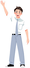 Fototapeta premium Cheerful Senior High School Boy Waving Hello