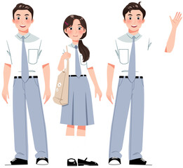 Fototapeta premium Friendly Students in Indonesian High School Uniform