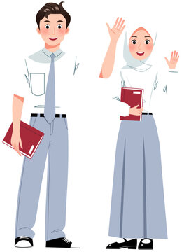 Muslim Studens Waving Hello with Book