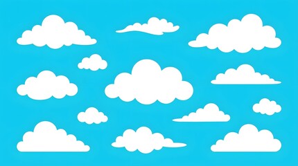 Fototapeta premium Cartoon style white clouds on a blue background pattern