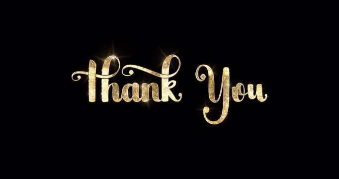 Thank you animation in golden glitter and alphamatte. Handwritten text animated with alpha channel. Ideal for elegant ending presentation and social media overlays