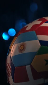 Vertical Rotating Soccer Ball with World Flags Focused on Argentina