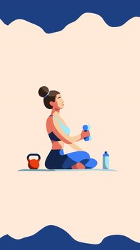 Woman Exercising with Dumbbell in Flat Vector Style