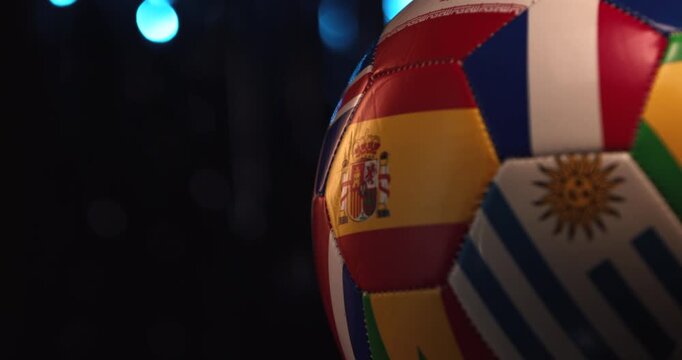 Rotating Soccer Ball with World Flags Focused on Spain