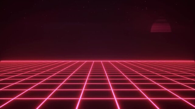Red Neon Grid Floor Moving Forward Synthwave Retro Style Seamless Loop