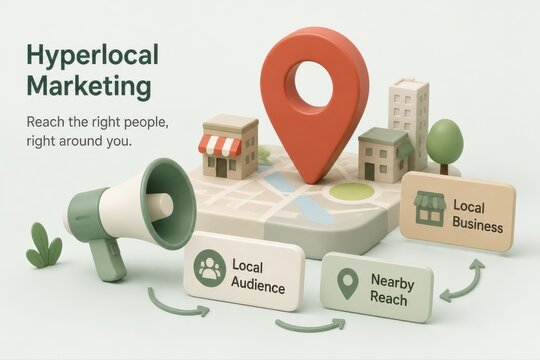 Hyperlocal marketing concept with local business targets and nearby reach