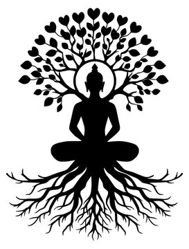 Meditating Buddha Tree of Life SVG - Spiritual Yoga Meditation Zen Roots Vector Illustration