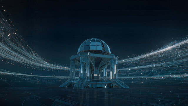 Futuristic Dome Structure with Swirling Light Trails