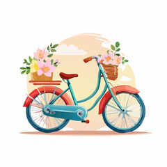 Fototapeta premium Vintage bicycle with spring flowers vector illustration.