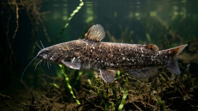 electric catfish glowing underwater in murky river close up video