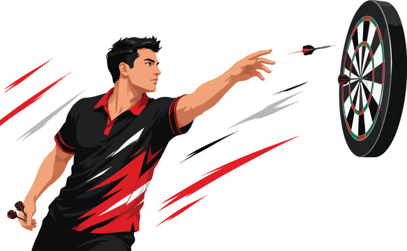 Man throwing dart at dartboard darts player