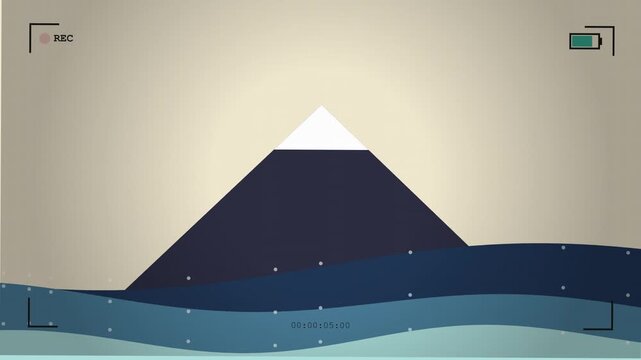 Minimalist stylized mountain landscape animation with camera interface