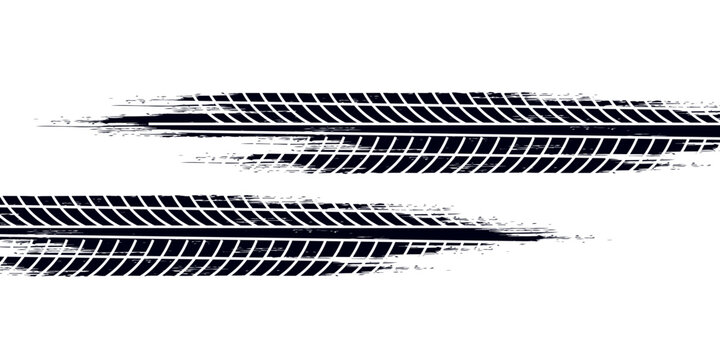 Black tire marks on road, Black rubber tire marks and tread marks, Tire trace track wheels texture and background, Auto tire tread grunge