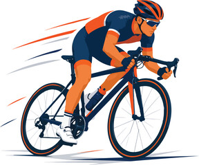 Obraz premium Cyclist in motion with orange and blue racing kit cycling