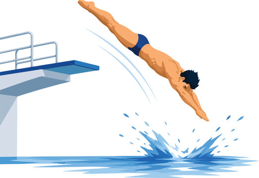 Diver Leaping From Diving Board Into Water swimming