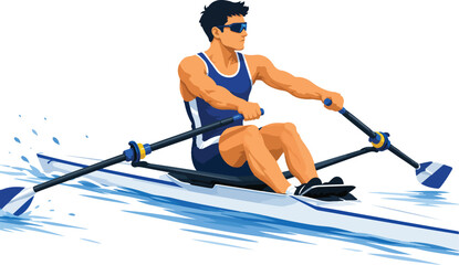 Male rower in a racing scull on water rowing person © Nargis