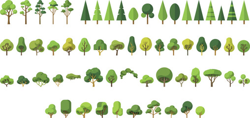Collection of flat green trees and conifers © MDRAJU
