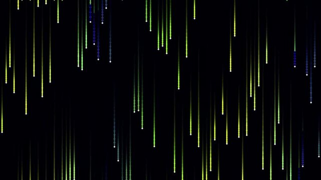 Vibrant streaks of light descend against a deep black canvas #1