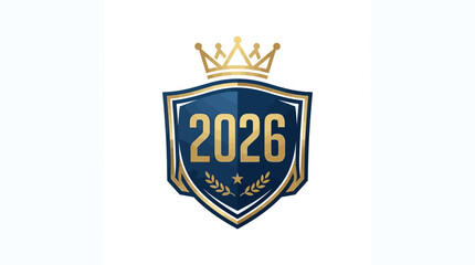 Naklejka premium Golden crown on a blue shield with 2026 written inside
