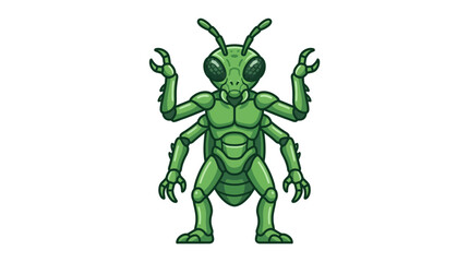Fototapeta premium A menacing green alien creature stands aggressively with raised hands.