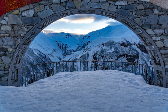 Russia&ndash;Georgia Friendship Monument in Snow at Gudauri