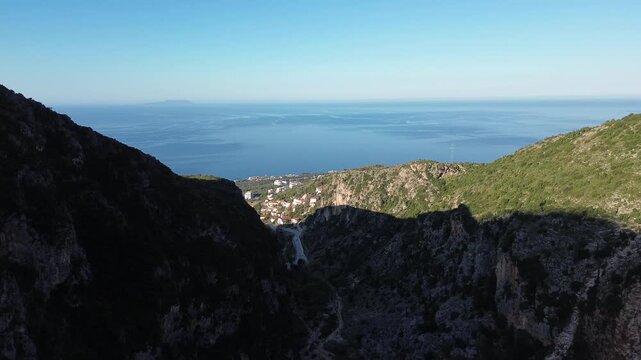 Sunrise flight in Albrania seaside