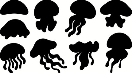 Black jellyfish silhouettes on white © MUKTARANI