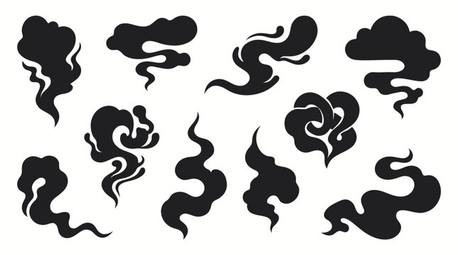 Black smoke clouds and puffs