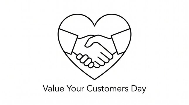 Professional handshake inside a simple heart shape icon representing strong business relationships and customer care loyalty