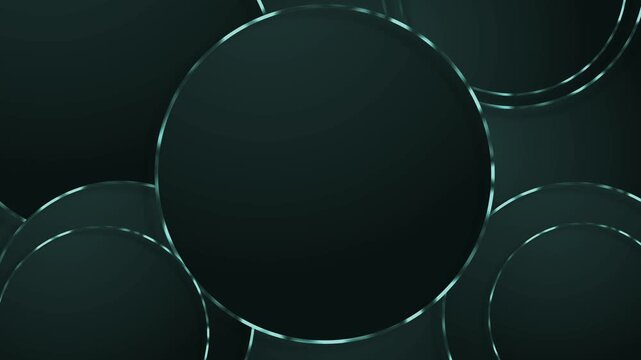 Abstract background with overlapping black circles and shiny silver ring edges, creating a sleek modern pattern with a minimal look animation