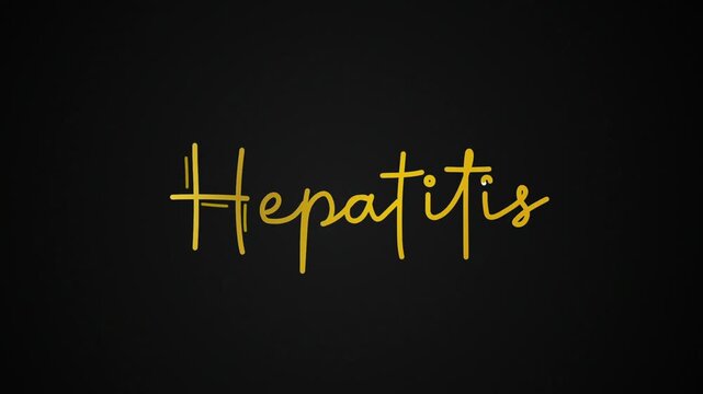 hepatitis One line continuous animated typography intro outro animation video, hand drawn calligraphy lettering monoline vintage text on background, hand drawing golden type on black backdrop bg