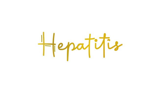 hepatitis One line continuous animated typography intro outro animation video, hand drawn calligraphy lettering monoline vintage text on background, hand drawing golden type on white backdrop bg