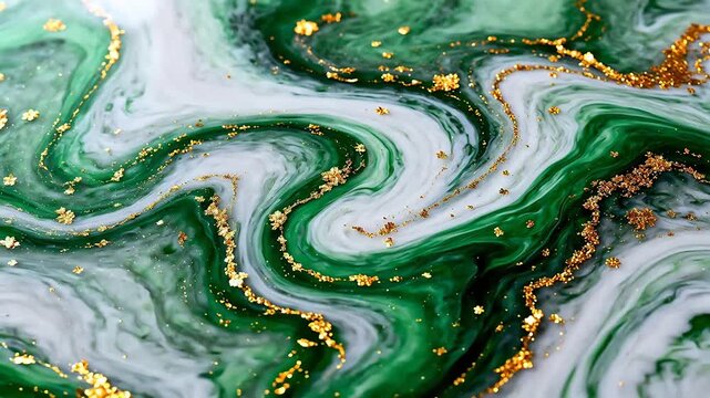 Green and white swirling pattern with gold glitter