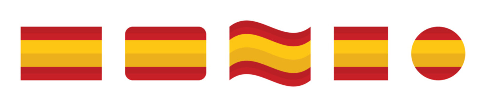 Spain national flag vector template pack with flat layered two tone stripes in shapes isolated on white background