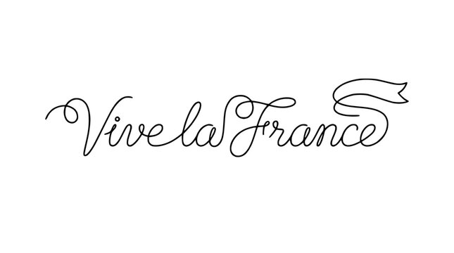 Vive la France script text with ribbon, hand-drawn calligraphy, isolated on white