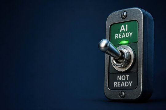 AI ready toggle switch on dark blue background 3D render