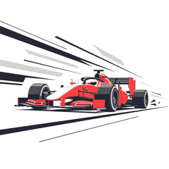 Obraz premium Fast Red Formula Race Car Speeding Motion Lines White Background