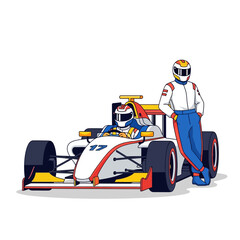 Obraz premium Formula 1 Driver and Race Car Illustration | Victory and Speed Concept