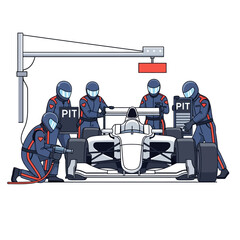 Obraz premium Formula 1 Pit Stop Crew Servicing Racing Car