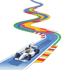 Obraz premium Formula 1 Race Car on Colorful Winding Track with Flames