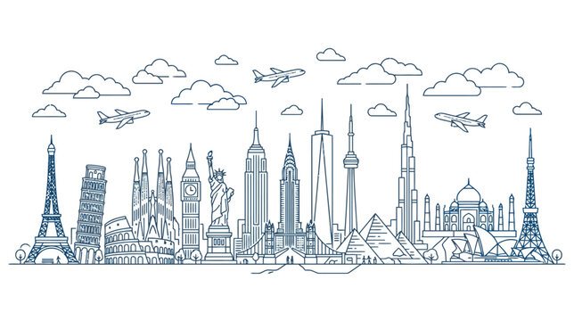 Iconic World Landmarks Skyline Silhouette | Travel, Architecture, Cityscape