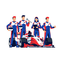 Obraz premium Formula 1 Racing Team with Car Illustration - Victory Concept