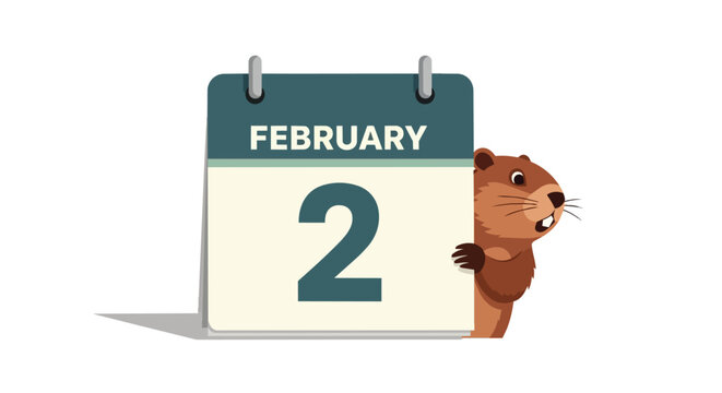 Cute Groundhog Peeking from February 2 Calendar Page for Groundhog Day Celebration Holiday Concept Illustration