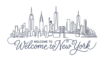 Fototapeta premium New York City Skyline Hand-Drawn Illustration with 