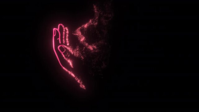 Animation of hands holding up hearts melting into pink glowing dust. alpha channel . transparent background