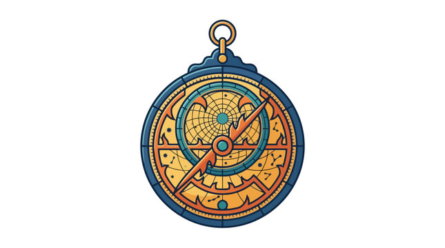 Sleek Vintage Style Astral Compass with Celestial Symbols and Zodiac Designs in Warm Orange Teal and Gold