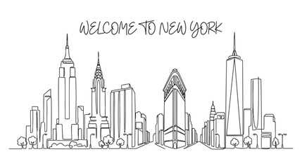 Obraz premium New York City skyline line art, welcome to NY
