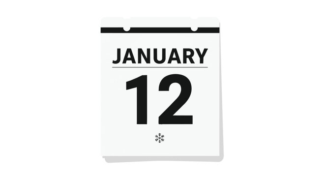 Modern Minimalist January 12 Calendar Sheet Icon with Snowflake Symbol for Daily Planner and Appointment Reminder